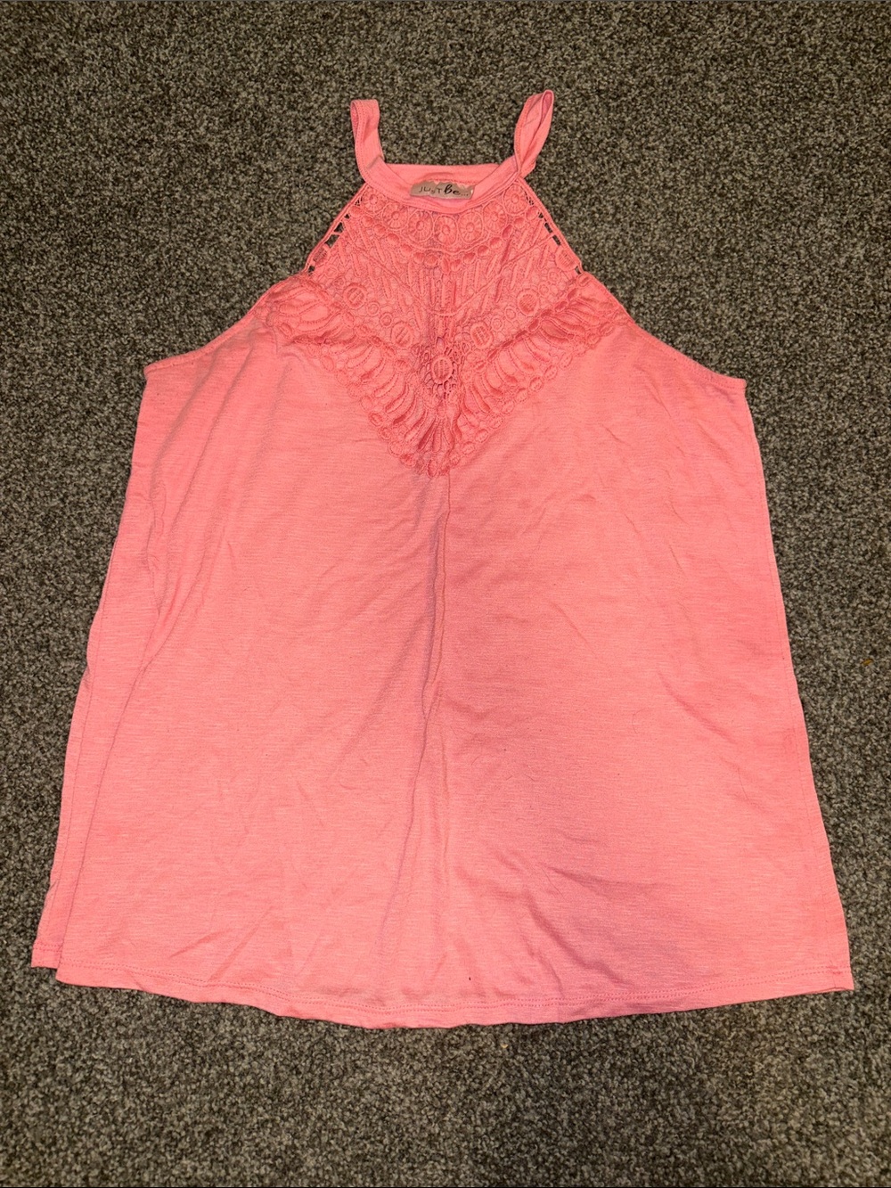 just be Pink Crochet-Detail Halter Tank Top